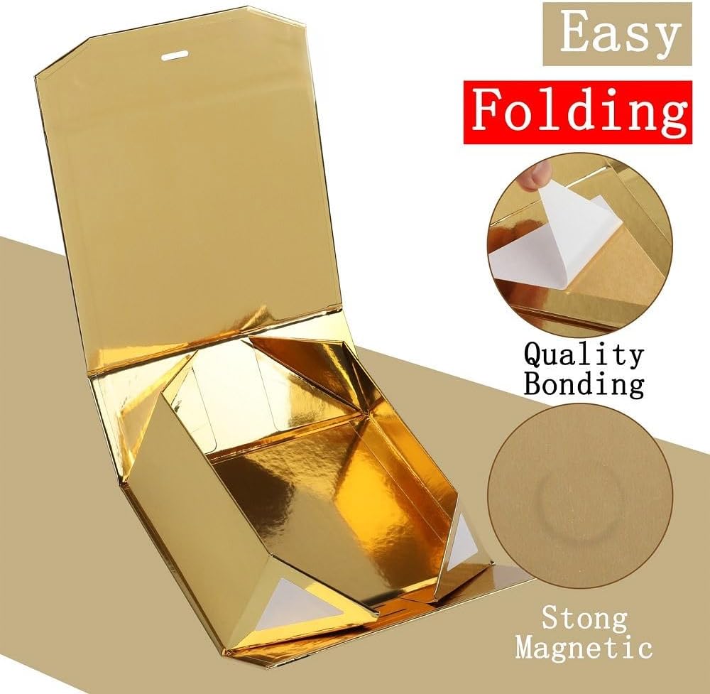 1 Gold Gift Box 8x7X3.5 Inch,Magnetic Lid Collapsible Gift Box | Luxury Gift Boxe for Birthdays Christmas Wedding ,Include Shredded Paper Filler