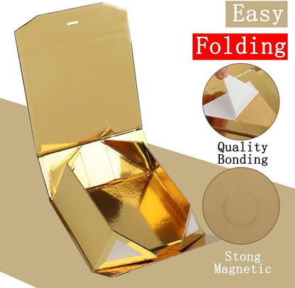 1 Gold Gift Box 8x7X3.5 Inch,Magnetic Lid Collapsible Gift Box | Luxury Gift Boxe for Birthdays Christmas Wedding ,Include Shredded Paper Filler