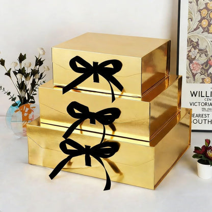 1 Gold Gift Box 8x7X3.5 Inch,Magnetic Lid Collapsible Gift Box | Luxury Gift Boxe for Birthdays Christmas Wedding ,Include Shredded Paper Filler