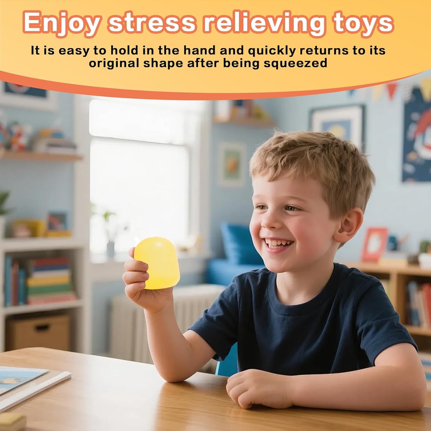 Slow Rising Squishy Ball, Soft Gumdrop Squeeze Toy for Kids Ages 3+ & Adults, Sensory Fidget Desk Toy for Home, Office, Travel & Everyday Play(Yellow)