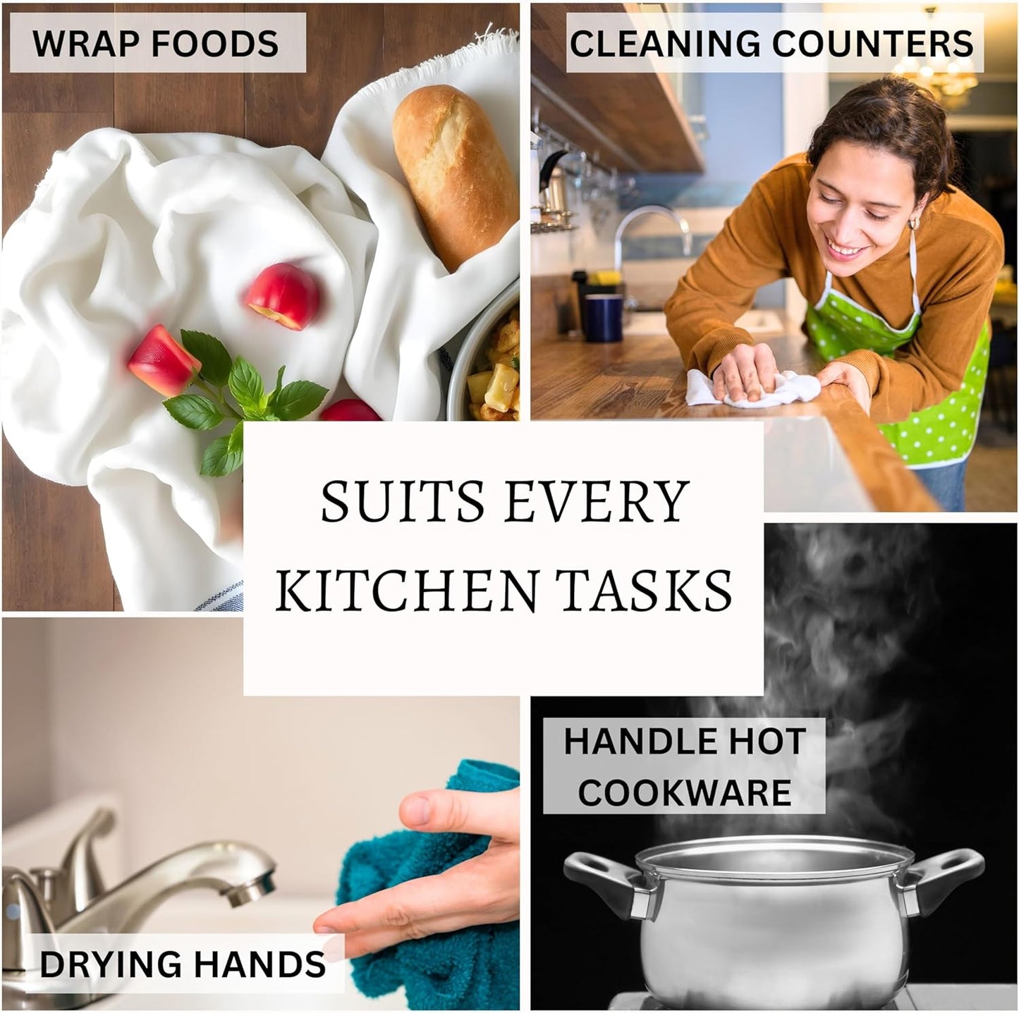 6-Pack Kitchen Towels, 100% Cotton Dotted Weave, 18x28 Inch, Soft & Absorbent Wash Cloths Set with Hanging Loop, Washable and Reusable Dishcloths for Cooking, Cleaning - Mustard Yellow