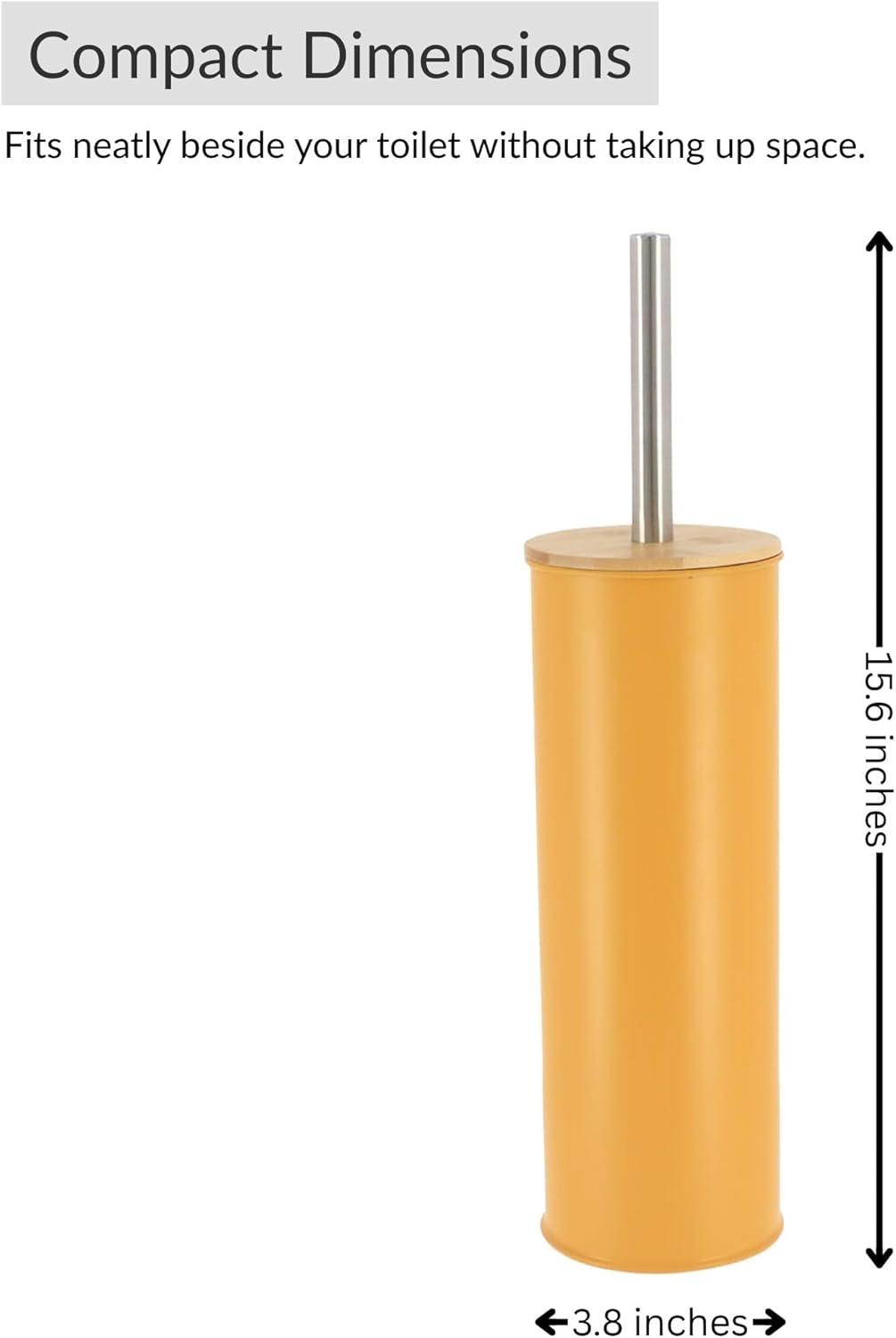 Mustard Yellow Metal Toilet Brush and Holder Set with Bamboo Lid, Modern Bathroom Accessory Set for Deep Cleaning, Compact Design, Durable Bristles, Easy Grip Handle, Splash Guard, Steel Finish