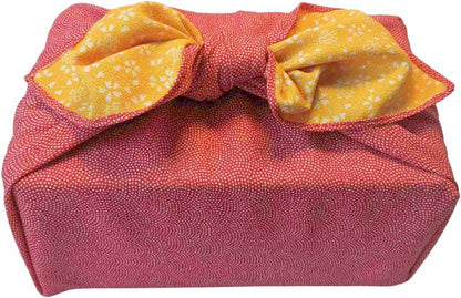 Furoshiki Japanese Wrapping Cloth Eco Gift Wrap Paper Reversible Cherry blossoms Eco-bag Christmas birthday Bento Lunch Box Wine Bottle Box Kimono Cover (Red and Yellow, 27.6 x 27.6 inches)