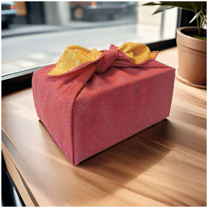 Furoshiki Japanese Wrapping Cloth Eco Gift Wrap Paper Reversible Cherry blossoms Eco-bag Christmas birthday Bento Lunch Box Wine Bottle Box Kimono Cover (Red and Yellow, 27.6 x 27.6 inches)