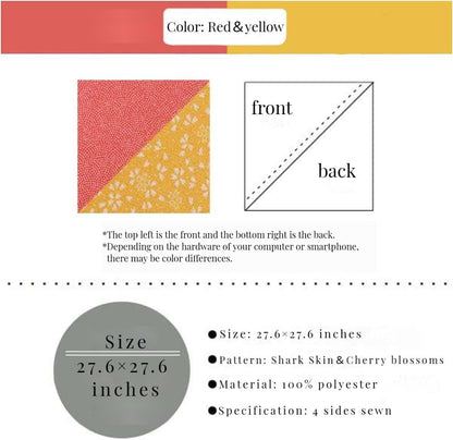 Furoshiki Japanese Wrapping Cloth Eco Gift Wrap Paper Reversible Cherry blossoms Eco-bag Christmas birthday Bento Lunch Box Wine Bottle Box Kimono Cover (Red and Yellow, 27.6 x 27.6 inches)