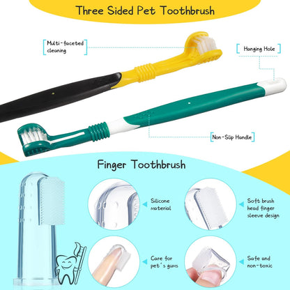 7 Count Dog Teeth Cleaning Kit Includes Tooth Scaler and Tarter Remover Scraper 3 Head Pet Toothbrush and Dog Finger Toothbrush Plaque Remover Tools(Classic Style,Black Yellow and Dark Green)