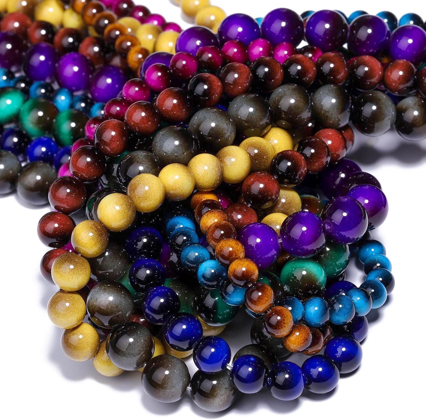 38PCS 10mm Yellow Tiger Eye Gemstone Beads for Jewelry Making, Round Smooth Glass Beads for DIY Bracelet Necklace Earring Keychain, Arts and Crafts, for Christmas Wedding Birthday