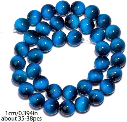 38PCS 10mm Yellow Tiger Eye Gemstone Beads for Jewelry Making, Round Smooth Glass Beads for DIY Bracelet Necklace Earring Keychain, Arts and Crafts, for Christmas Wedding Birthday