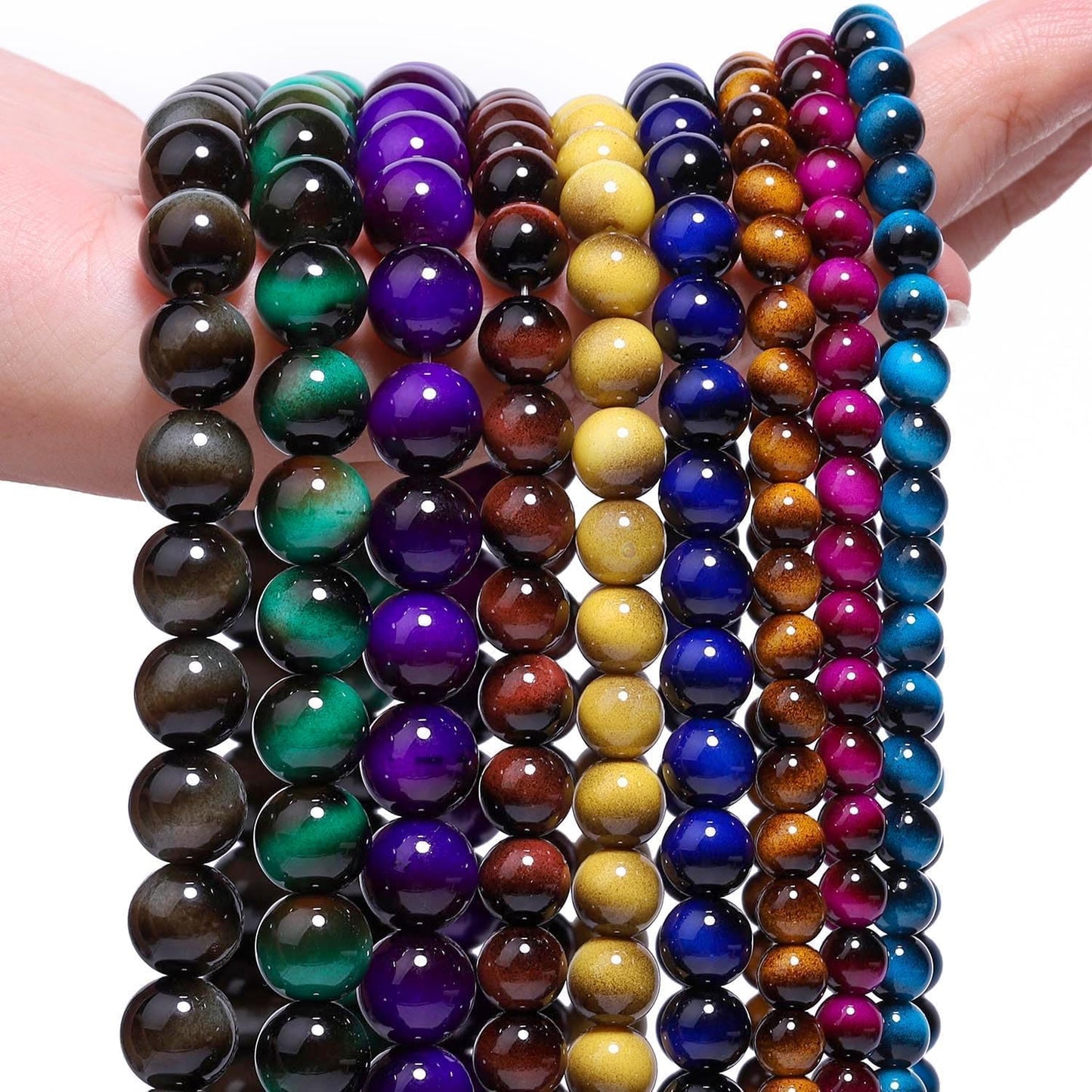 38PCS 10mm Yellow Tiger Eye Gemstone Beads for Jewelry Making, Round Smooth Glass Beads for DIY Bracelet Necklace Earring Keychain, Arts and Crafts, for Christmas Wedding Birthday