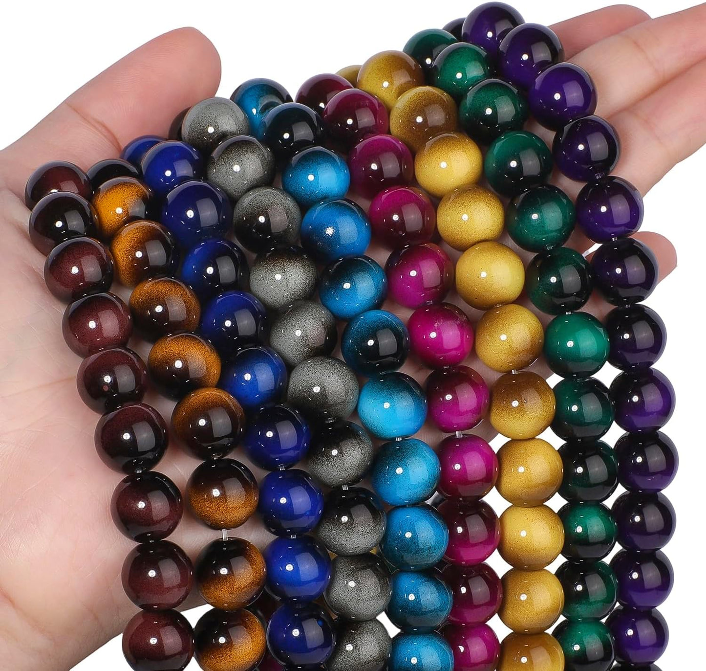 38PCS 10mm Yellow Tiger Eye Gemstone Beads for Jewelry Making, Round Smooth Glass Beads for DIY Bracelet Necklace Earring Keychain, Arts and Crafts, for Christmas Wedding Birthday