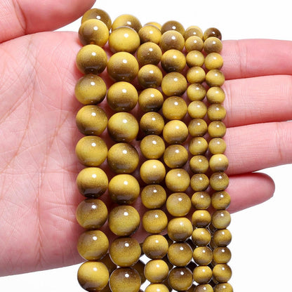 38PCS 10mm Yellow Tiger Eye Gemstone Beads for Jewelry Making, Round Smooth Glass Beads for DIY Bracelet Necklace Earring Keychain, Arts and Crafts, for Christmas Wedding Birthday