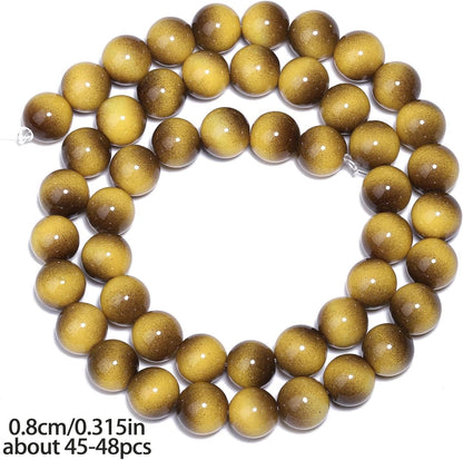 38PCS 10mm Yellow Tiger Eye Gemstone Beads for Jewelry Making, Round Smooth Glass Beads for DIY Bracelet Necklace Earring Keychain, Arts and Crafts, for Christmas Wedding Birthday