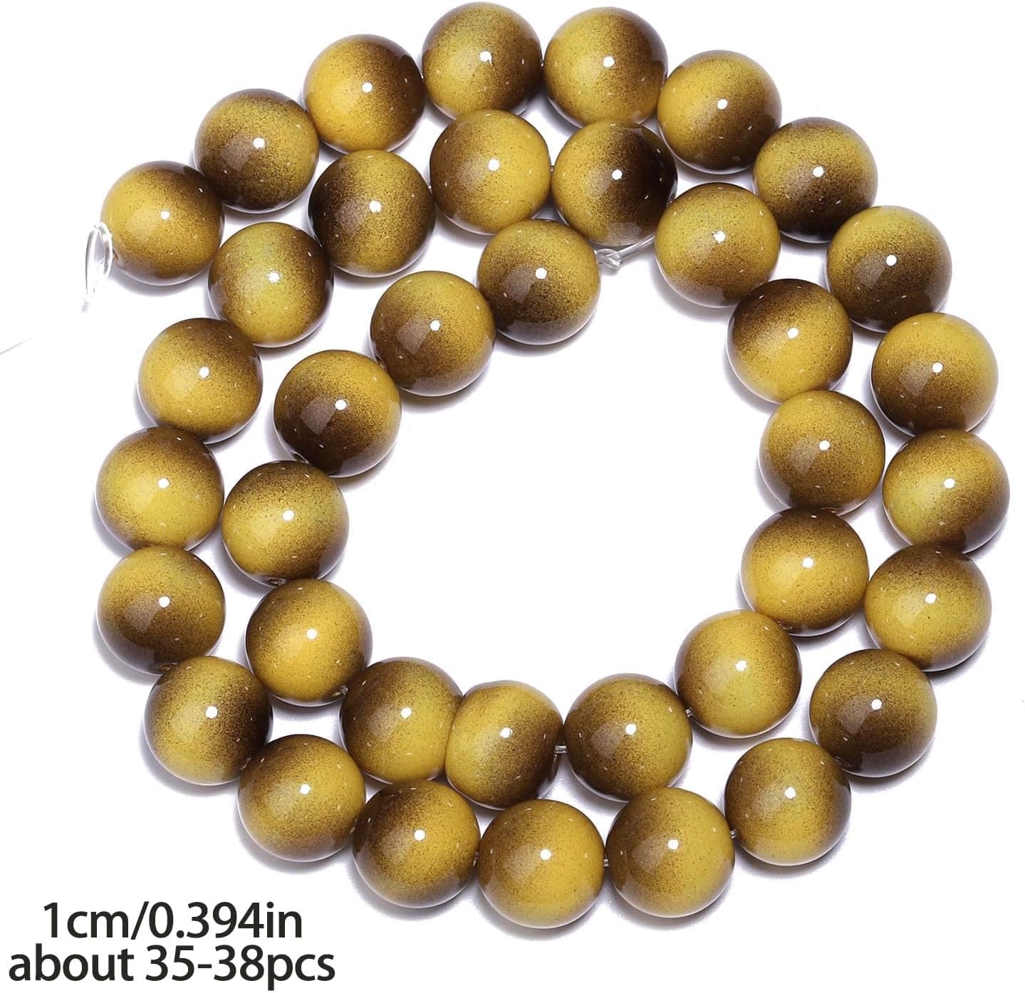 38PCS 10mm Yellow Tiger Eye Gemstone Beads for Jewelry Making, Round Smooth Glass Beads for DIY Bracelet Necklace Earring Keychain, Arts and Crafts, for Christmas Wedding Birthday