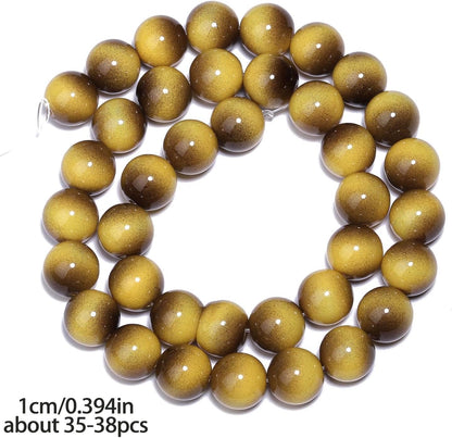 38PCS 10mm Yellow Tiger Eye Gemstone Beads for Jewelry Making, Round Smooth Glass Beads for DIY Bracelet Necklace Earring Keychain, Arts and Crafts, for Christmas Wedding Birthday