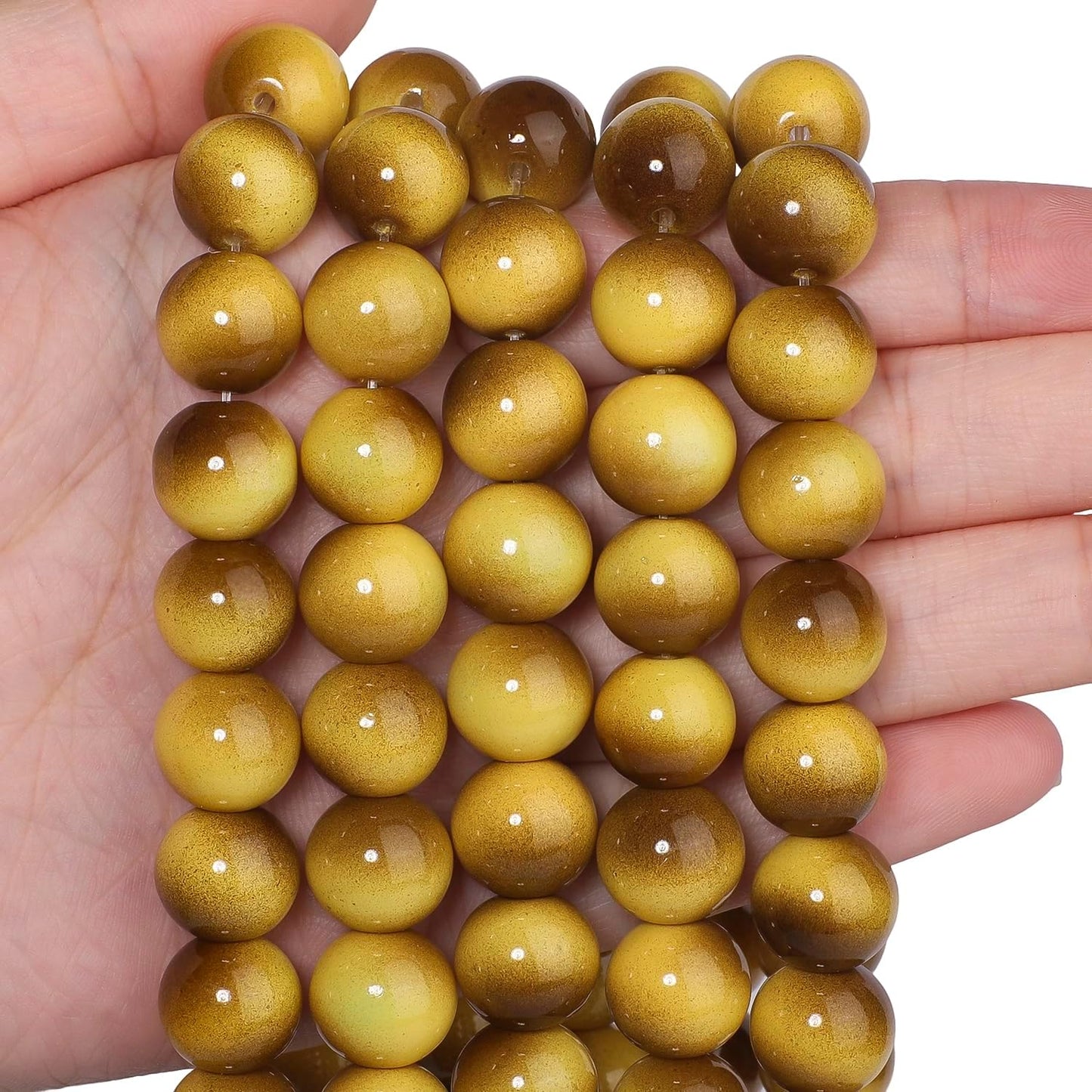 38PCS 10mm Yellow Tiger Eye Gemstone Beads for Jewelry Making, Round Smooth Glass Beads for DIY Bracelet Necklace Earring Keychain, Arts and Crafts, for Christmas Wedding Birthday