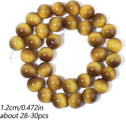 38PCS 10mm Yellow Tiger Eye Gemstone Beads for Jewelry Making, Round Smooth Glass Beads for DIY Bracelet Necklace Earring Keychain, Arts and Crafts, for Christmas Wedding Birthday