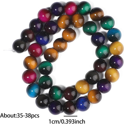 38PCS 10mm Yellow Tiger Eye Gemstone Beads for Jewelry Making, Round Smooth Glass Beads for DIY Bracelet Necklace Earring Keychain, Arts and Crafts, for Christmas Wedding Birthday