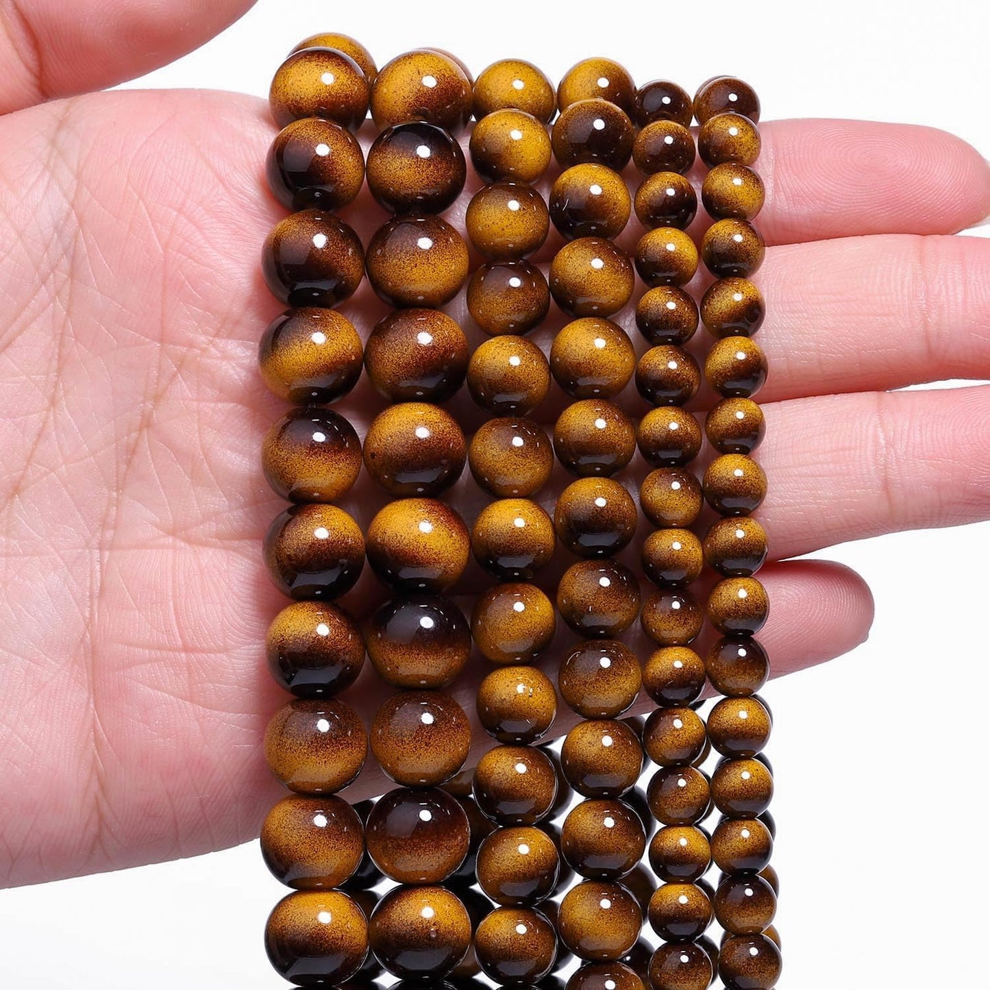 38PCS 10mm Yellow Tiger Eye Gemstone Beads for Jewelry Making, Round Smooth Glass Beads for DIY Bracelet Necklace Earring Keychain, Arts and Crafts, for Christmas Wedding Birthday