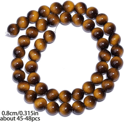 38PCS 10mm Yellow Tiger Eye Gemstone Beads for Jewelry Making, Round Smooth Glass Beads for DIY Bracelet Necklace Earring Keychain, Arts and Crafts, for Christmas Wedding Birthday