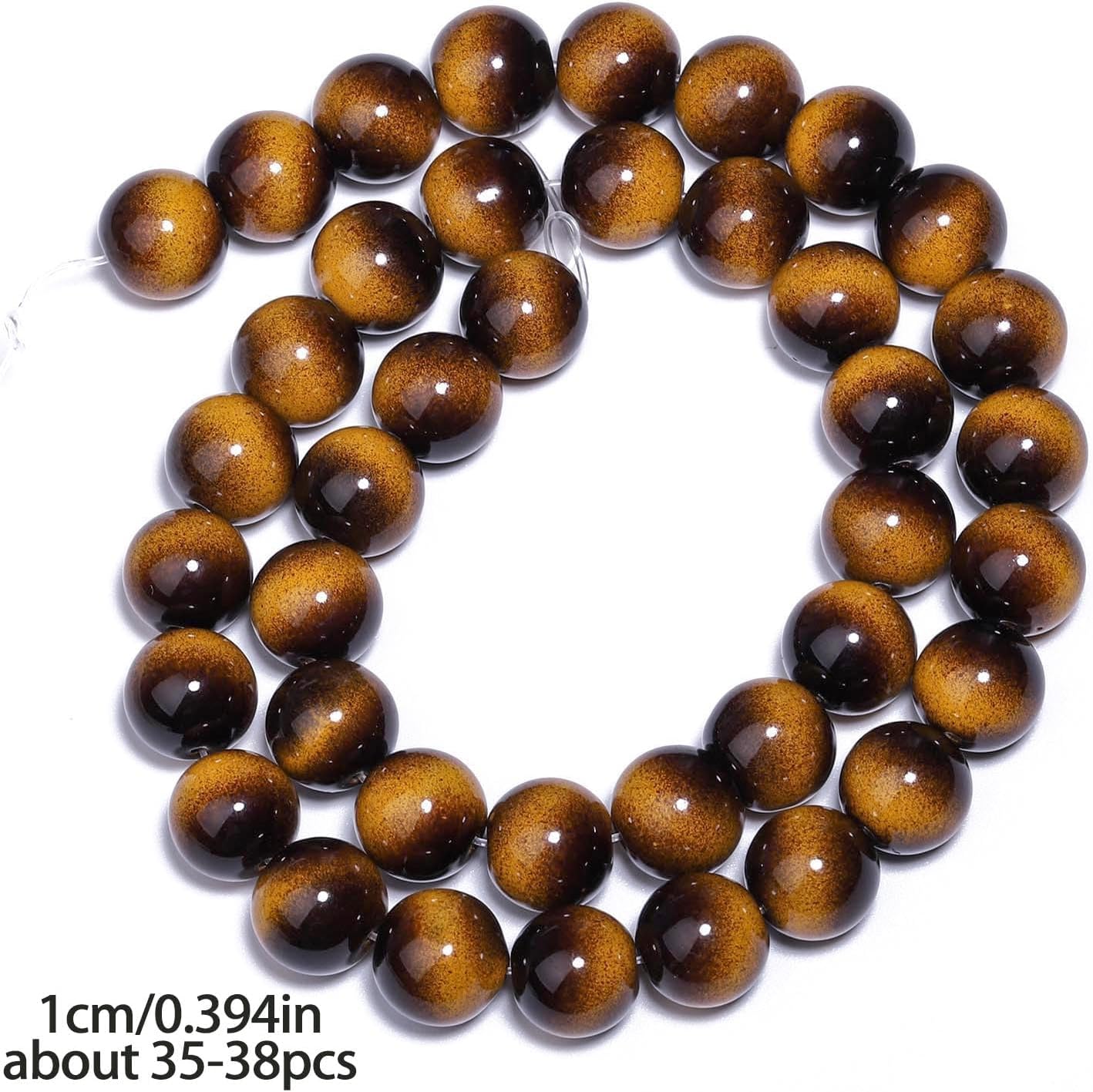 38PCS 10mm Yellow Tiger Eye Gemstone Beads for Jewelry Making, Round Smooth Glass Beads for DIY Bracelet Necklace Earring Keychain, Arts and Crafts, for Christmas Wedding Birthday