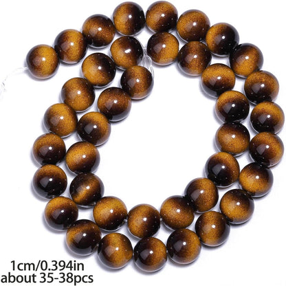 38PCS 10mm Yellow Tiger Eye Gemstone Beads for Jewelry Making, Round Smooth Glass Beads for DIY Bracelet Necklace Earring Keychain, Arts and Crafts, for Christmas Wedding Birthday