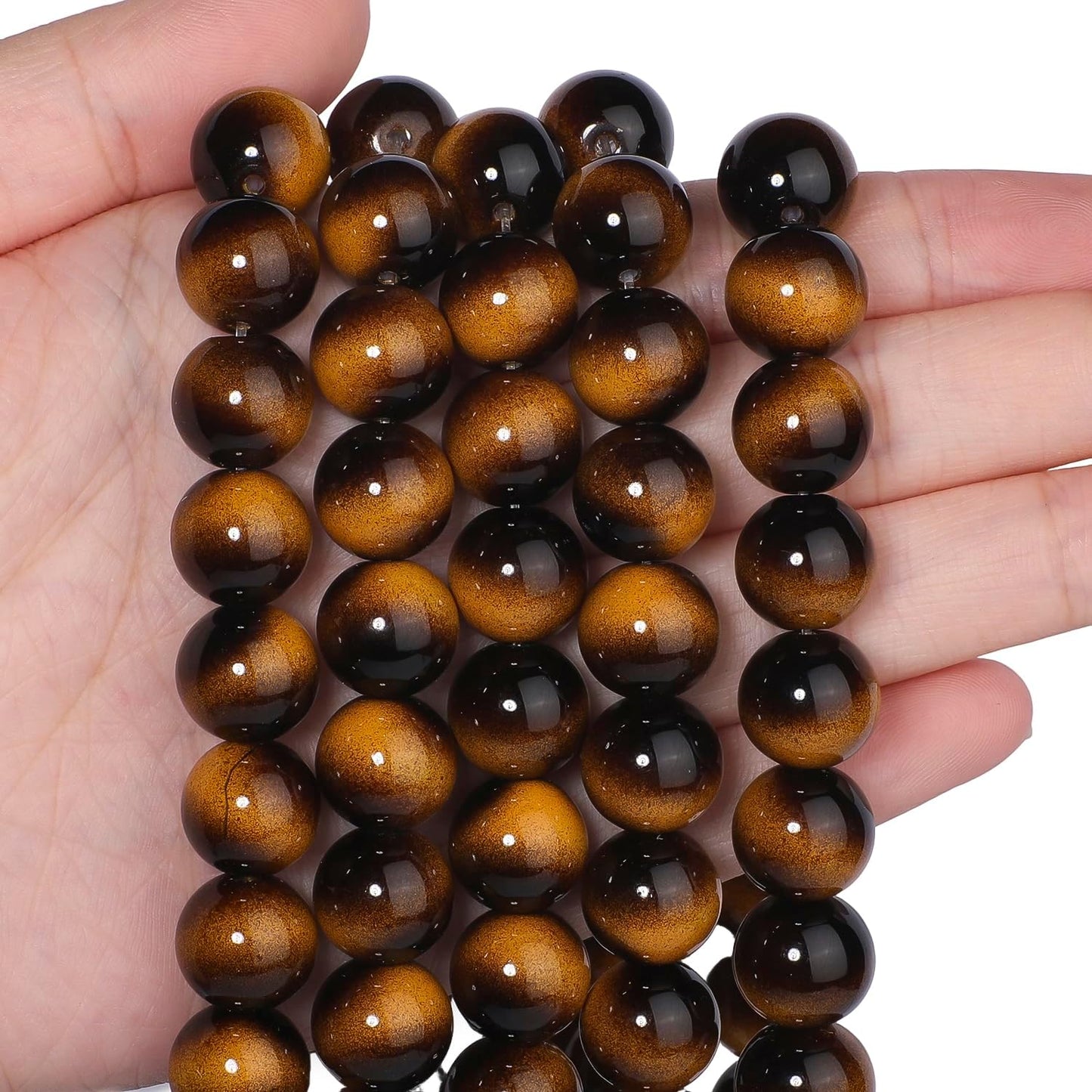 38PCS 10mm Yellow Tiger Eye Gemstone Beads for Jewelry Making, Round Smooth Glass Beads for DIY Bracelet Necklace Earring Keychain, Arts and Crafts, for Christmas Wedding Birthday
