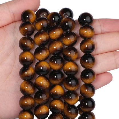 38PCS 10mm Yellow Tiger Eye Gemstone Beads for Jewelry Making, Round Smooth Glass Beads for DIY Bracelet Necklace Earring Keychain, Arts and Crafts, for Christmas Wedding Birthday