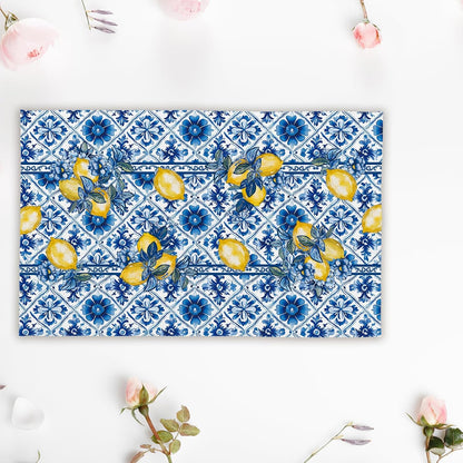 Summer Amalfi Coast Lemon Floral Kitchen Towels, Porcelain Dish Towels Set of 2, Blue and White Chinoiserie 18 x 26 Inch Hand Towel Quick Drying Dishcloth Decor for Kitchen Bathroom Home