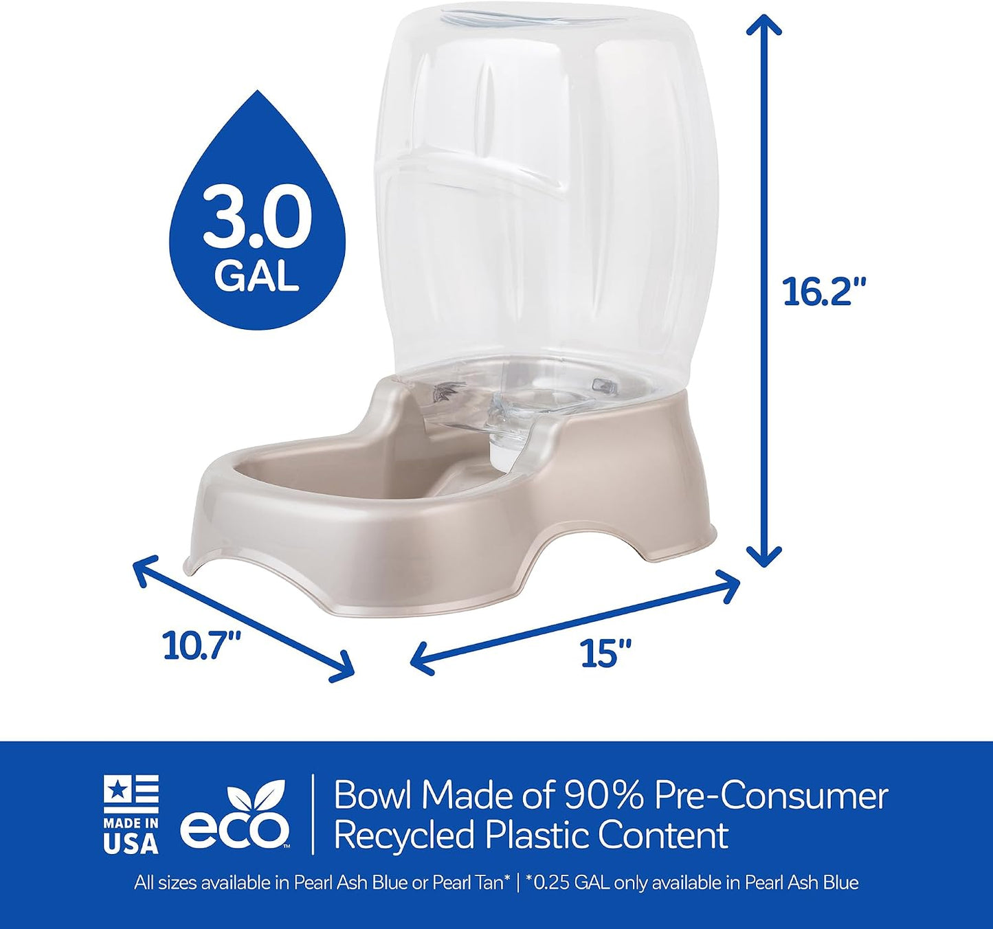 Pet Cafe Cat and Dog Water Dispenser - Water Bowl for Cats and Dogs, USA Made, 3 GAL, Pearl Tan