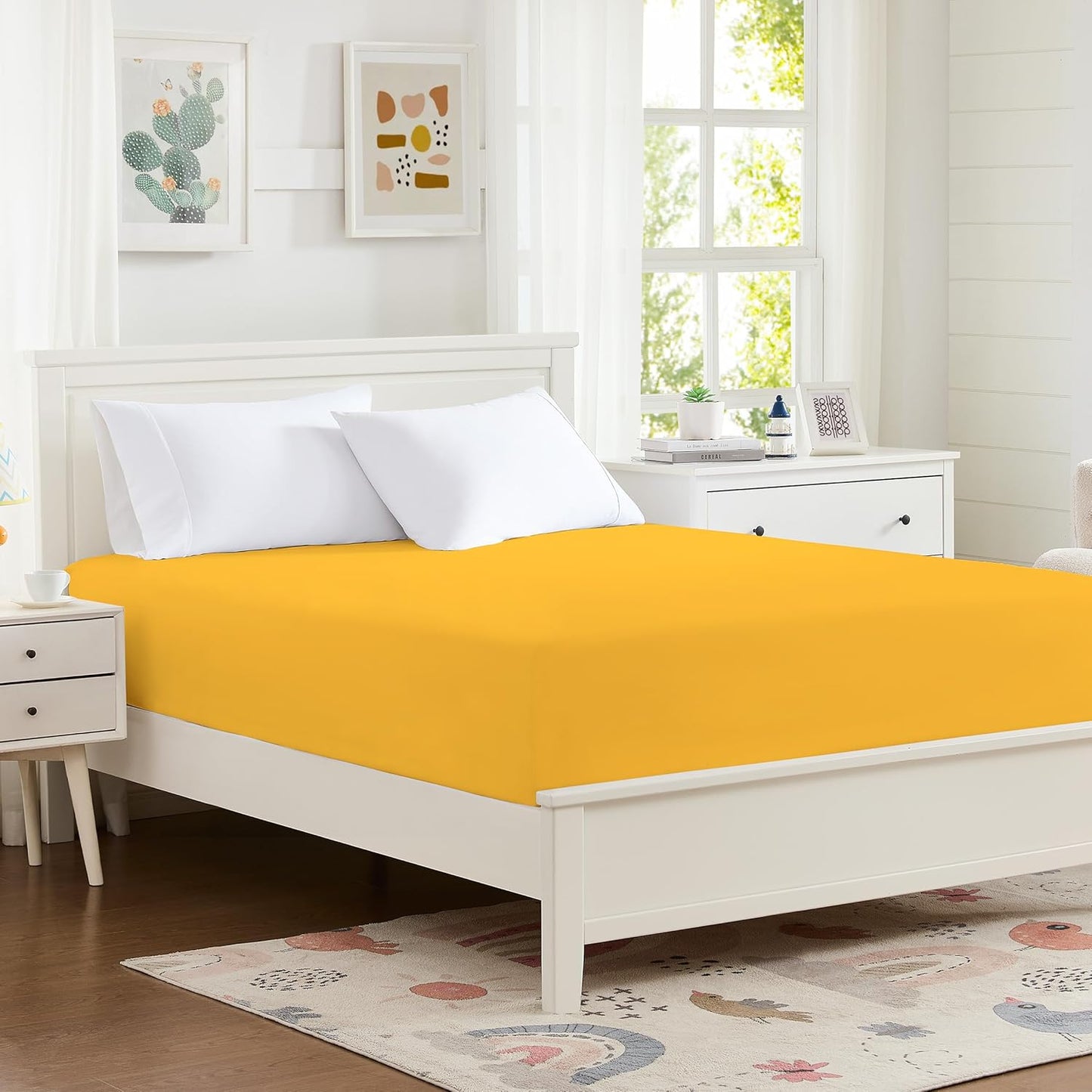 100% Microfiber Twin Size Fitted Sheet Only, Ultra Soft Hotel Quality 14" Deep Pocket, Twin XL Bed Sheet Matress Protector for Dormitory, Machine Washable and Non-Fade, 39"x75" Yellow