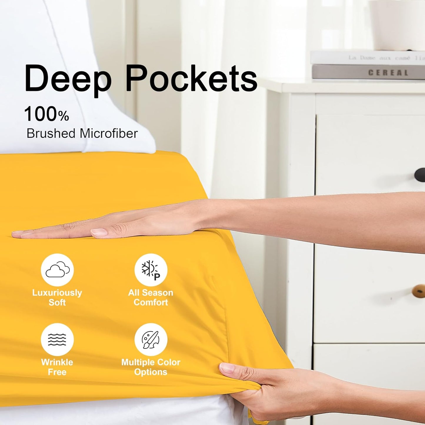 100% Microfiber Twin Size Fitted Sheet Only, Ultra Soft Hotel Quality 14" Deep Pocket, Twin XL Bed Sheet Matress Protector for Dormitory, Machine Washable and Non-Fade, 39"x75" Yellow