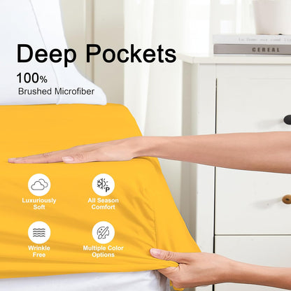 100% Microfiber Twin Size Fitted Sheet Only, Ultra Soft Hotel Quality 14" Deep Pocket, Twin XL Bed Sheet Matress Protector for Dormitory, Machine Washable and Non-Fade, 39"x75" Yellow
