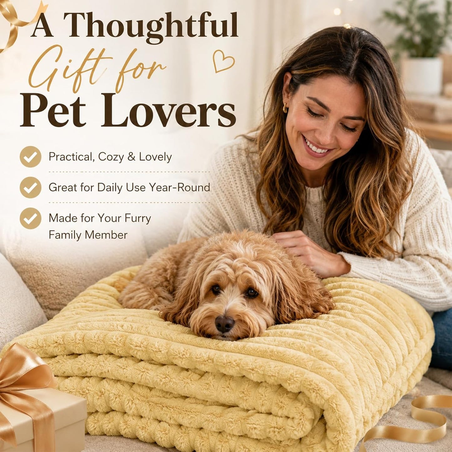 Emotional Support Blanket Yellow, Security Blanket, Calming Dog Blanket, Rabbit Hair Plush, Designed for Pets, Soft and Comfortable for Indoors Sofa, Kennel (Yellow, 39.37 * 59.06")