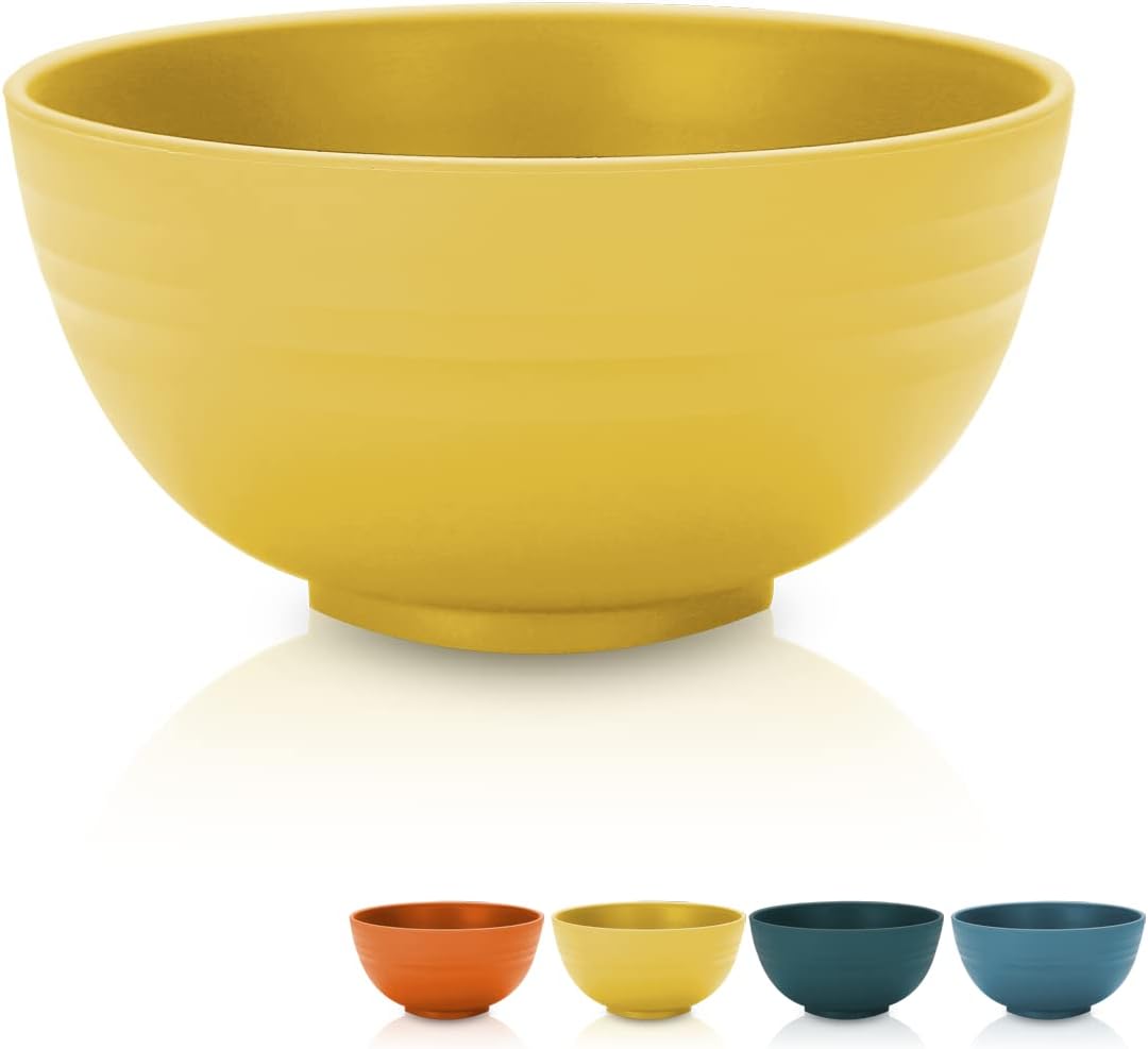 Cereal Bowls 4 Pieces, Unbreakable And Reusable Light Weight Bowl For Rice Noodle Soup Snack Salad Fruit Dishwasher Safe, Microwave Safe BPA Free (Gold Yellow)