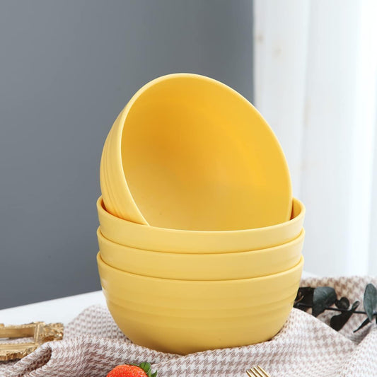 Cereal Bowls 4 Pieces, Unbreakable And Reusable Light Weight Bowl For Rice Noodle Soup Snack Salad Fruit Dishwasher Safe, Microwave Safe BPA Free (Gold Yellow)