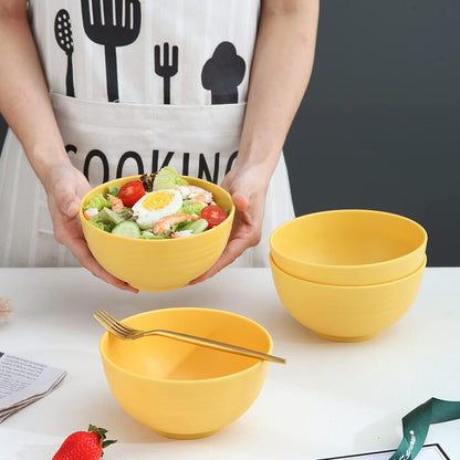 Cereal Bowls 4 Pieces, Unbreakable And Reusable Light Weight Bowl For Rice Noodle Soup Snack Salad Fruit Dishwasher Safe, Microwave Safe BPA Free (Gold Yellow)