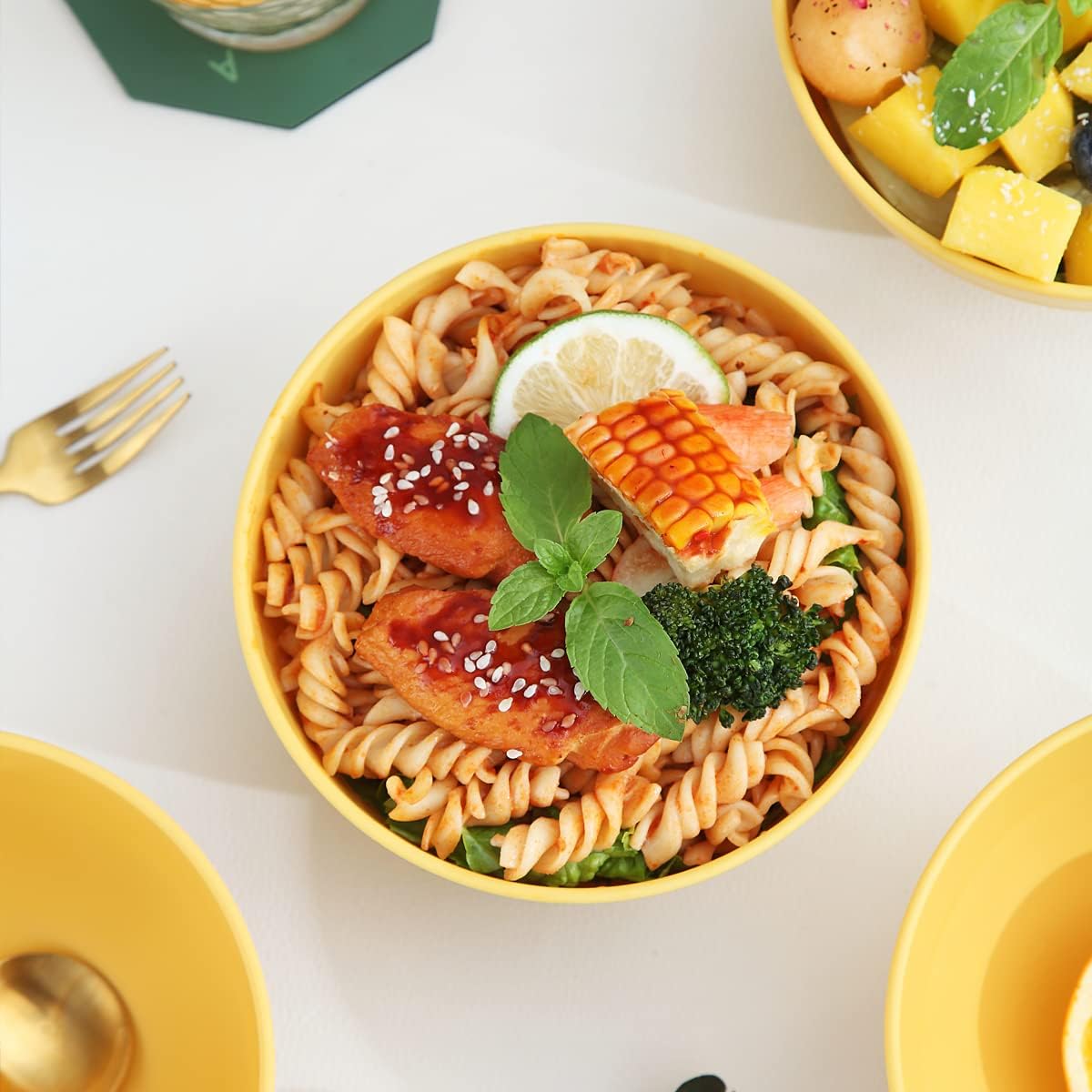 Cereal Bowls 4 Pieces, Unbreakable And Reusable Light Weight Bowl For Rice Noodle Soup Snack Salad Fruit Dishwasher Safe, Microwave Safe BPA Free (Gold Yellow)