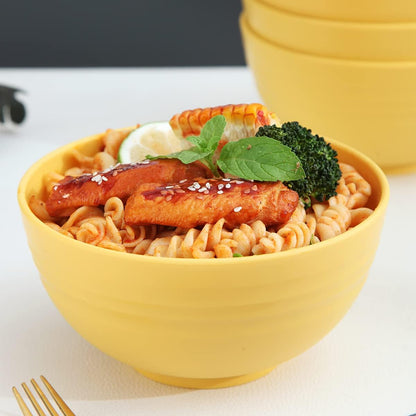 Cereal Bowls 4 Pieces, Unbreakable And Reusable Light Weight Bowl For Rice Noodle Soup Snack Salad Fruit Dishwasher Safe, Microwave Safe BPA Free (Gold Yellow)
