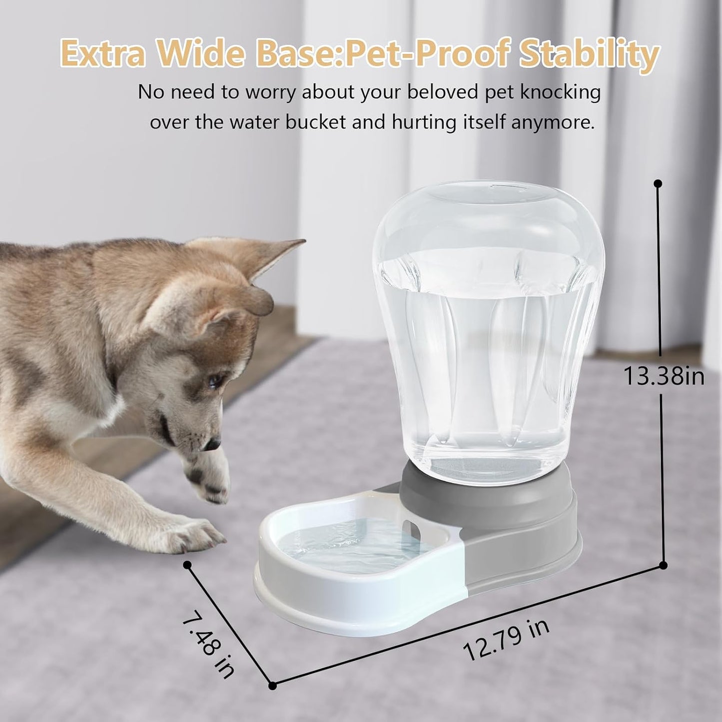 1.6 Gallon Automatic Dog Water Dispenser, Large Capacity Gravity Pet Water Bowl for Multiple Pets, BPA-Free Cat Water Feeder for Large Dogs, Refill Less Often, Grey | Pet Water Dispenser, Large Capacity Water Feeder for Cats and Dogs, Refill Less Often