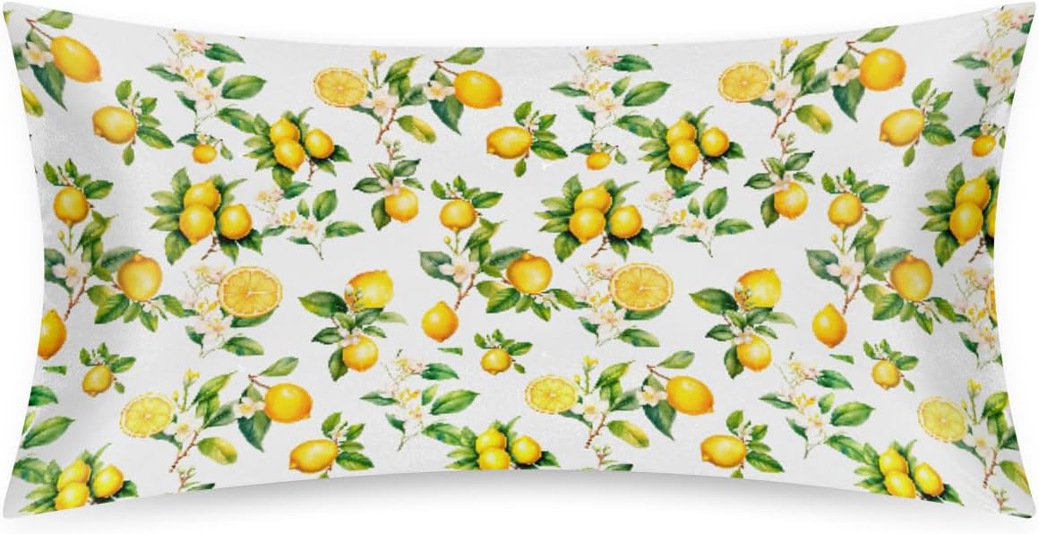 Lemon Satin Pillowcase for Hair and Skin Soft Silk Pillow Case Slip | Fruit Flower Yellow Cooling Pillow Cases with Envelope Closure King Size Pillow Cover for Women Men Kids Boys Girls 20x40