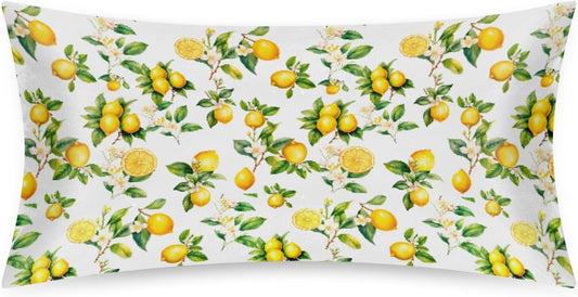 Lemon Satin Pillowcase for Hair and Skin Soft Silk Pillow Case Slip | Fruit Flower Yellow Cooling Pillow Cases with Envelope Closure King Size Pillow Cover for Women Men Kids Boys Girls 20x40
