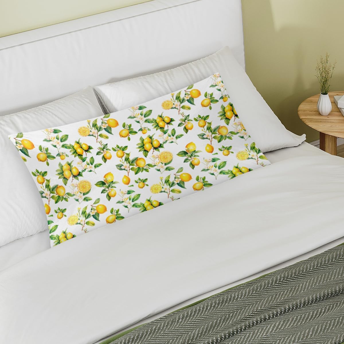 Lemon Satin Pillowcase for Hair and Skin Soft Silk Pillow Case Slip | Fruit Flower Yellow Cooling Pillow Cases with Envelope Closure King Size Pillow Cover for Women Men Kids Boys Girls 20x40