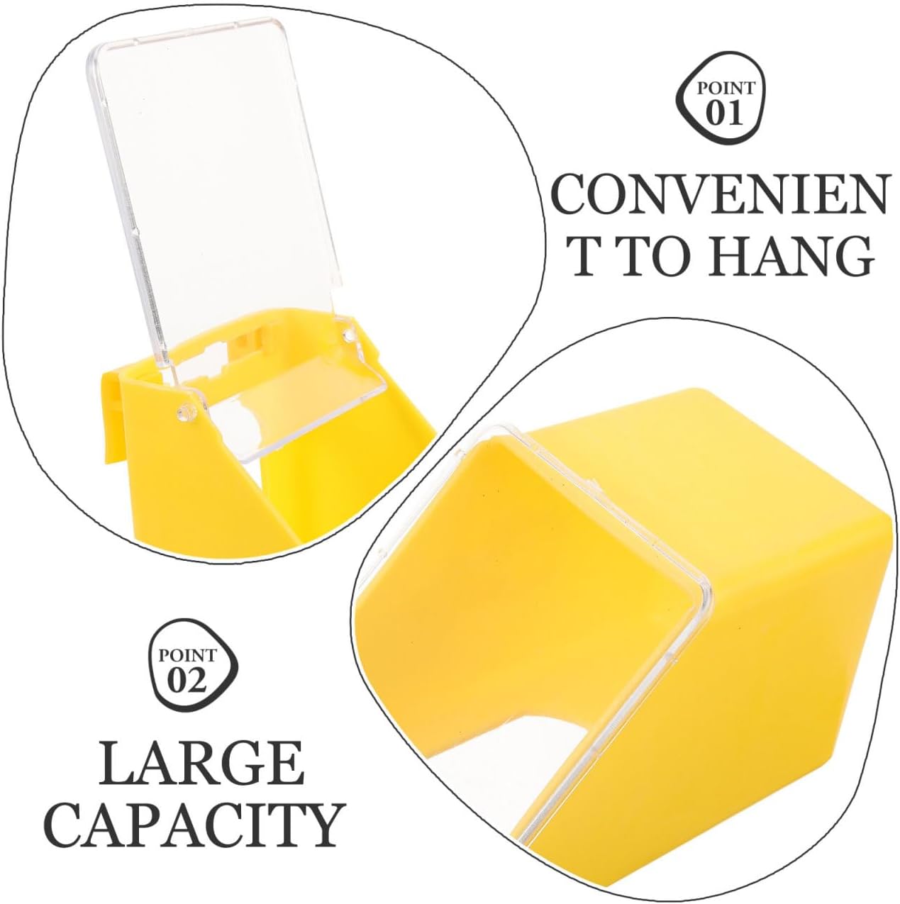 5pcs Yellow Hanging Bird Cage Feeders with Clear Lids Plastic Single Hole Pigeon Feeder Boxes for Parakeet Dove Quail Poultry Food and Water Dispenser Easy Installation and Stable