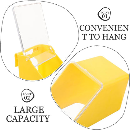 5pcs Yellow Hanging Bird Cage Feeders with Clear Lids Plastic Single Hole Pigeon Feeder Boxes for Parakeet Dove Quail Poultry Food and Water Dispenser Easy Installation and Stable