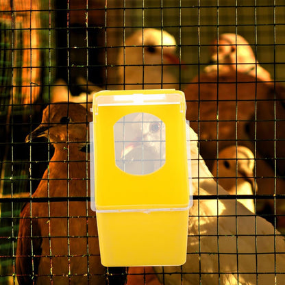 5pcs Yellow Hanging Bird Cage Feeders with Clear Lids Plastic Single Hole Pigeon Feeder Boxes for Parakeet Dove Quail Poultry Food and Water Dispenser Easy Installation and Stable