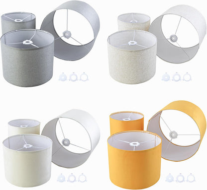 Yellow Velvet Lamp Shades Set of 2,Large Drum Fabric Lamp Shade,Cover for Table Lamp,Floor Lamp,Living Room,16 inches x 16 inches x 12 inches,With Three Converters,Need To Assemble