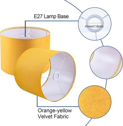 Yellow Velvet Lamp Shades Set of 2,Large Drum Fabric Lamp Shade,Cover for Table Lamp,Floor Lamp,Living Room,16 inches x 16 inches x 12 inches,With Three Converters,Need To Assemble