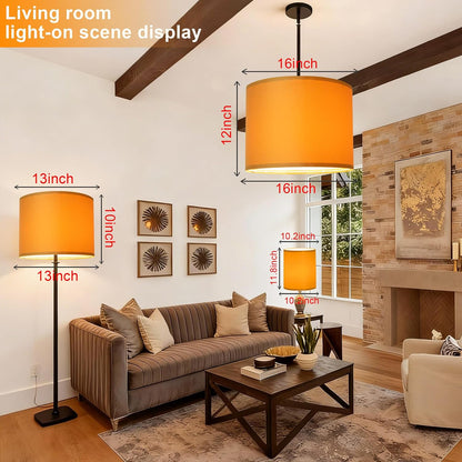 Yellow Velvet Lamp Shades Set of 2,Large Drum Fabric Lamp Shade,Cover for Table Lamp,Floor Lamp,Living Room,16 inches x 16 inches x 12 inches,With Three Converters,Need To Assemble