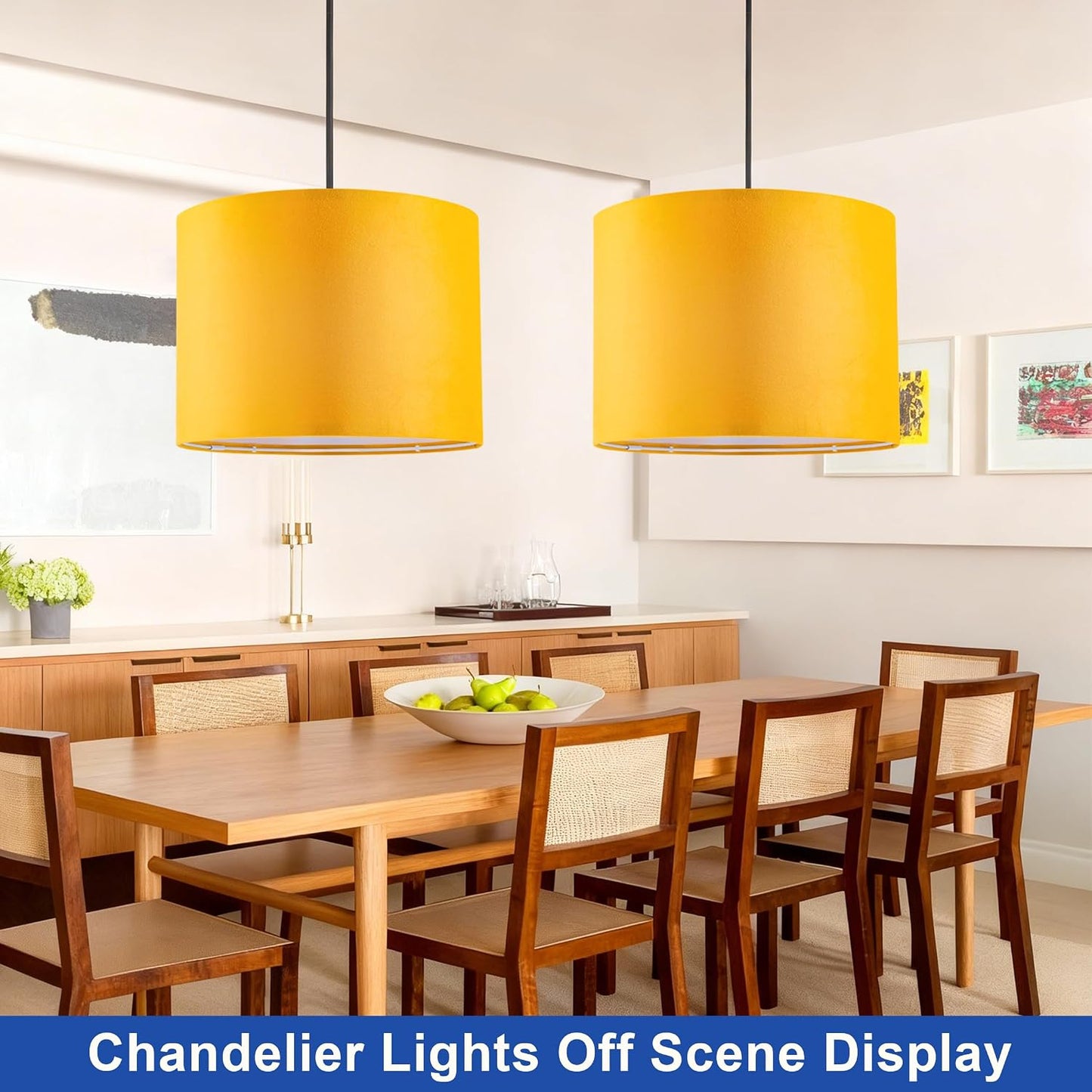 Yellow Velvet Lamp Shades Set of 2,Large Drum Fabric Lamp Shade,Cover for Table Lamp,Floor Lamp,Living Room,16 inches x 16 inches x 12 inches,With Three Converters,Need To Assemble