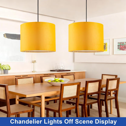 Yellow Velvet Lamp Shades Set of 2,Large Drum Fabric Lamp Shade,Cover for Table Lamp,Floor Lamp,Living Room,16 inches x 16 inches x 12 inches,With Three Converters,Need To Assemble